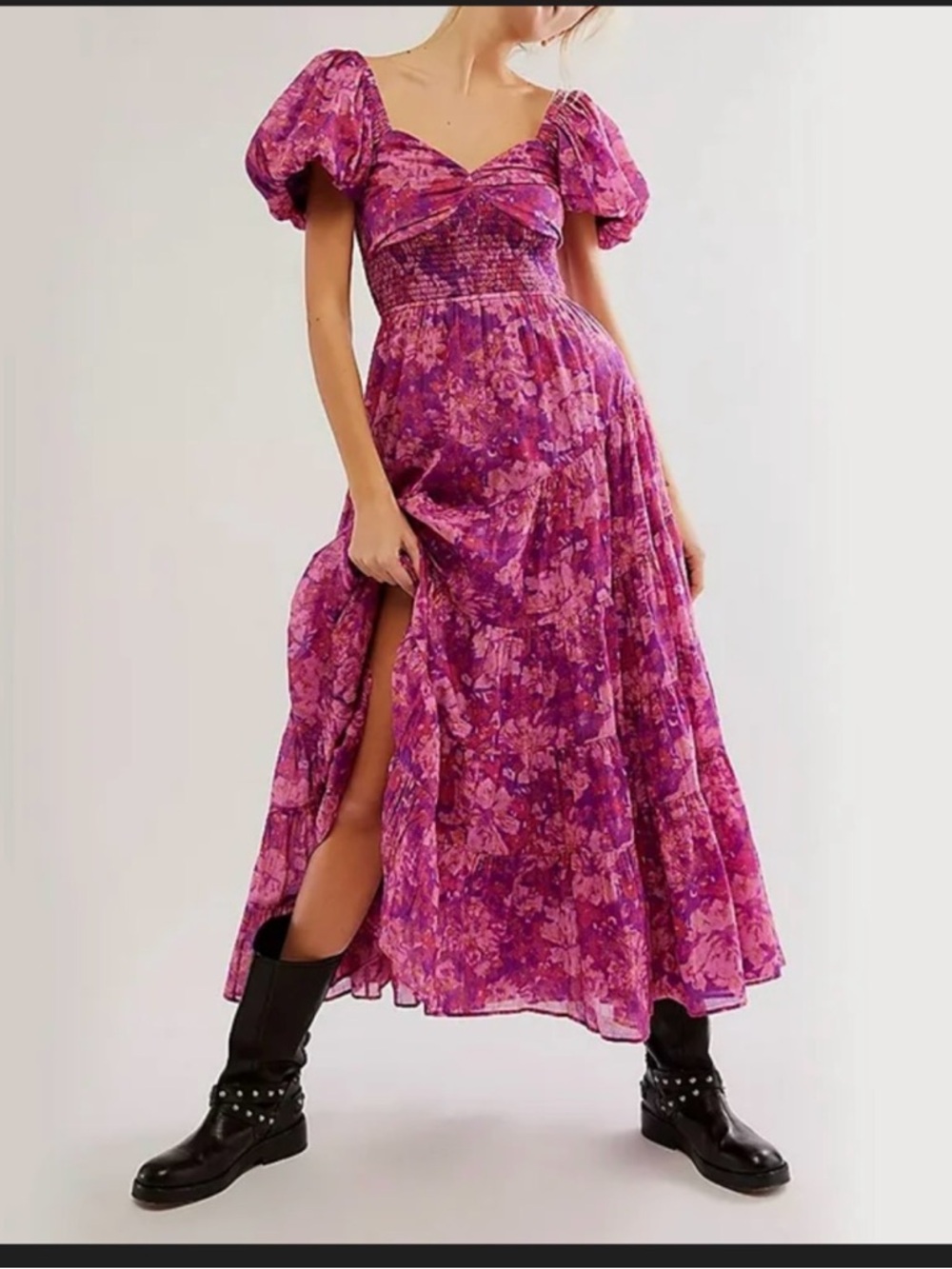 Desigual Purple Floral Puff-Sleeve Maxi Dress